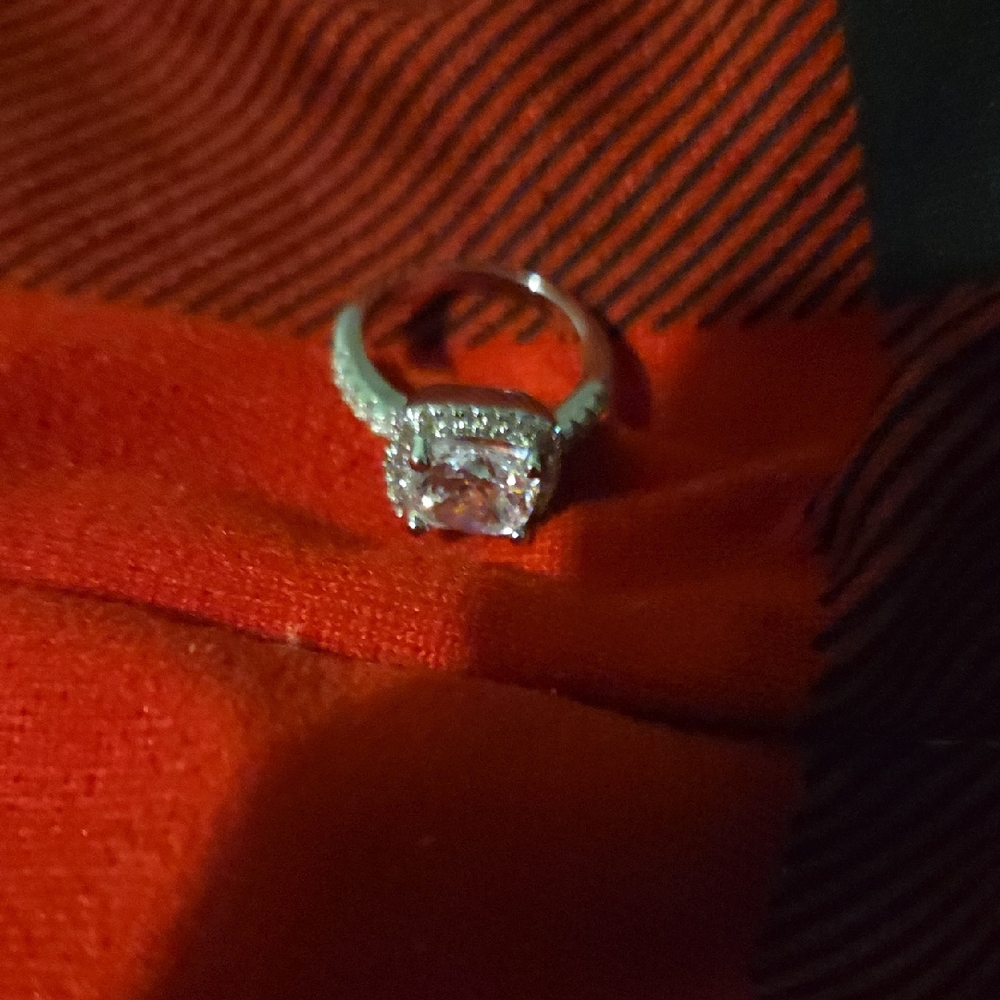 Cushion-Cut Silver Halo Ring with Pavé Band - Silver